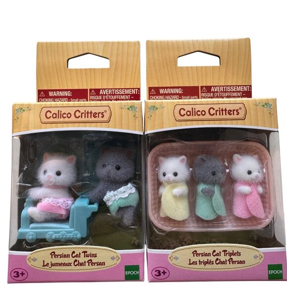 Calico Critters Persian Cat Triplets Persian Cat Twins Baby Persian Kittens New - Picture 1 of 16